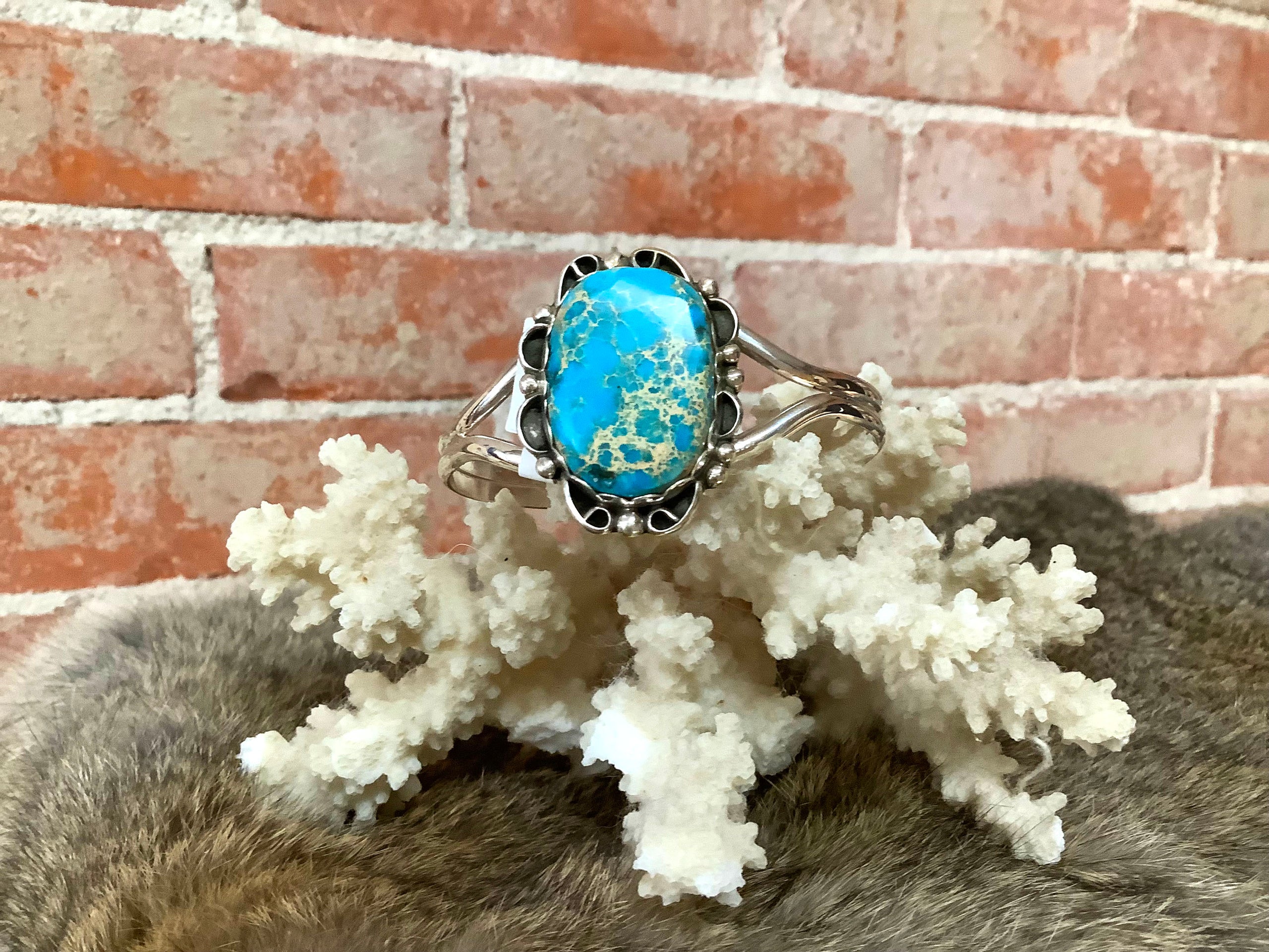 BR105* Kingman Turquoise & Sterling Silver Bracelet Oklahoma Native